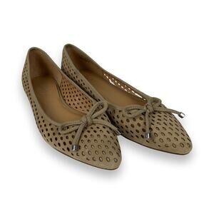 Franco Sarto Tan Suede Shari Ballet Perforated Pointed Toe Slip On Ballet Flat